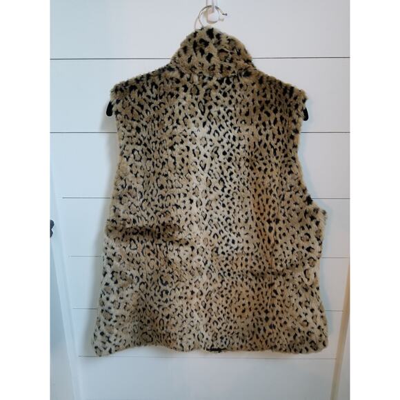 Kristen Blake Leopard Print Faux Fur Reversible Black Women's Zip Vest L - Picture 2 of 6